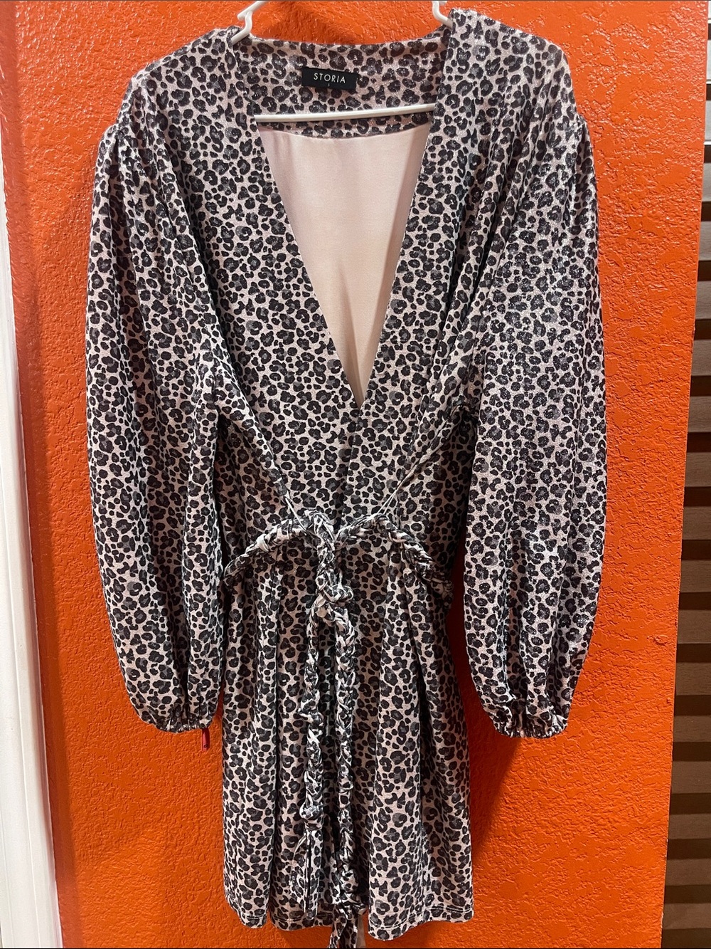 Storia Black and Cream Leopard-Print Mini Wrap Dress